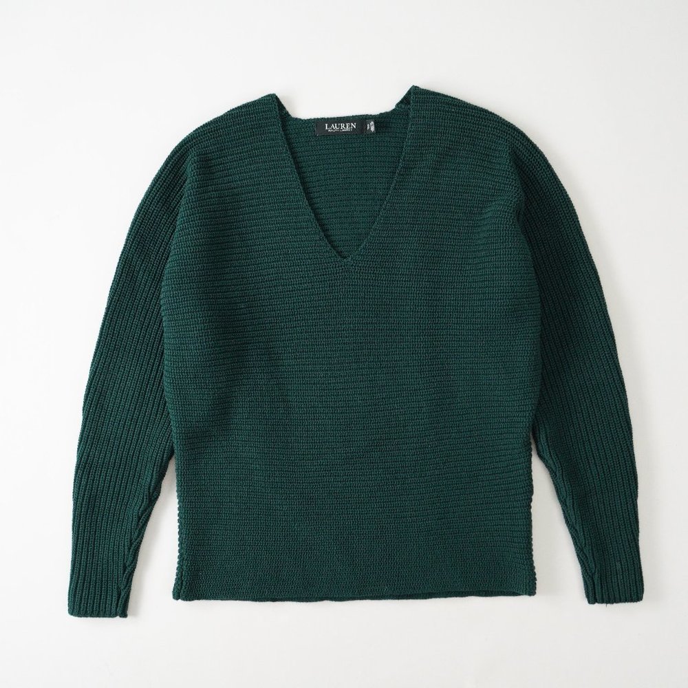 Ralph Lauren Black Label Sweater V-Neck Heavyweight Knit Cotton Womens Size S